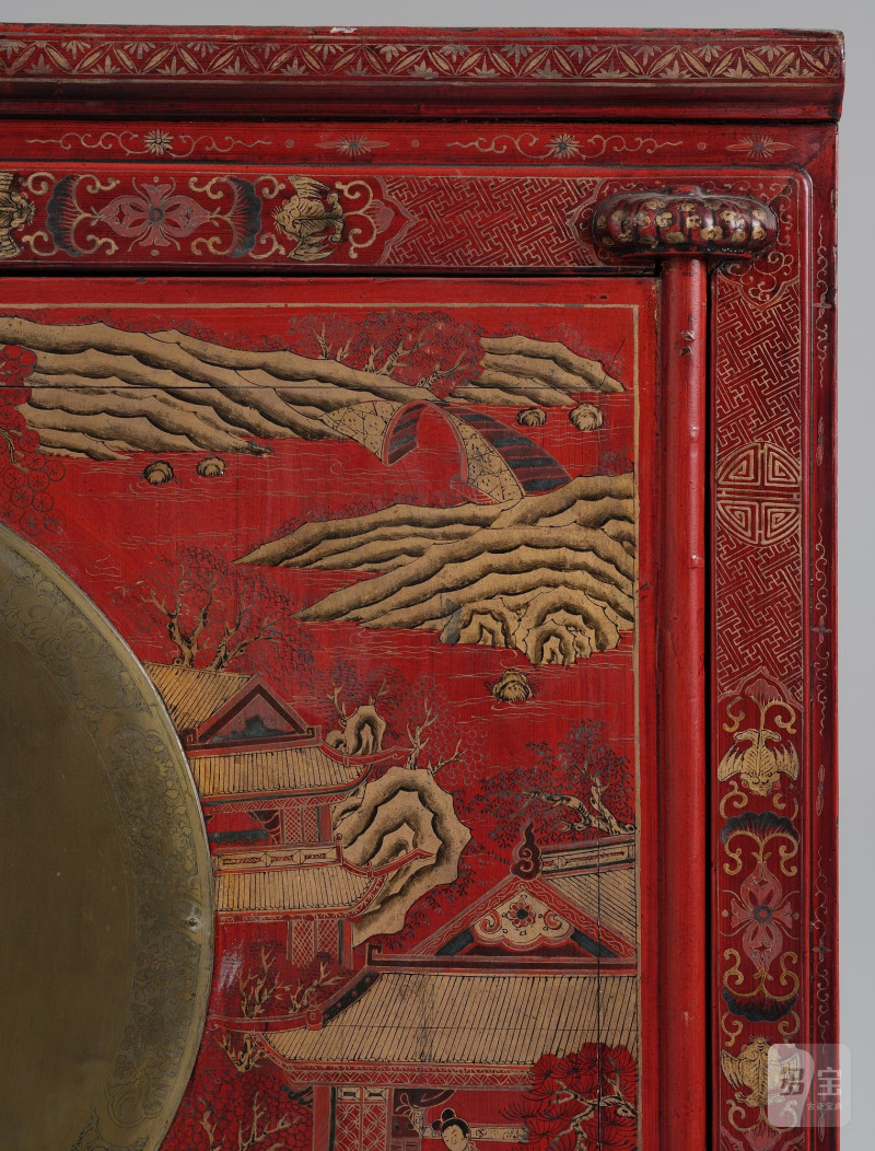 A large painted and gilt-decorated and red lacquer cabinet, - 图42